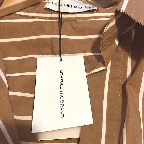 NEW Faithfull the Brand oversized brown white stripe cotton button down Shirt XL - Picture 13 of 16